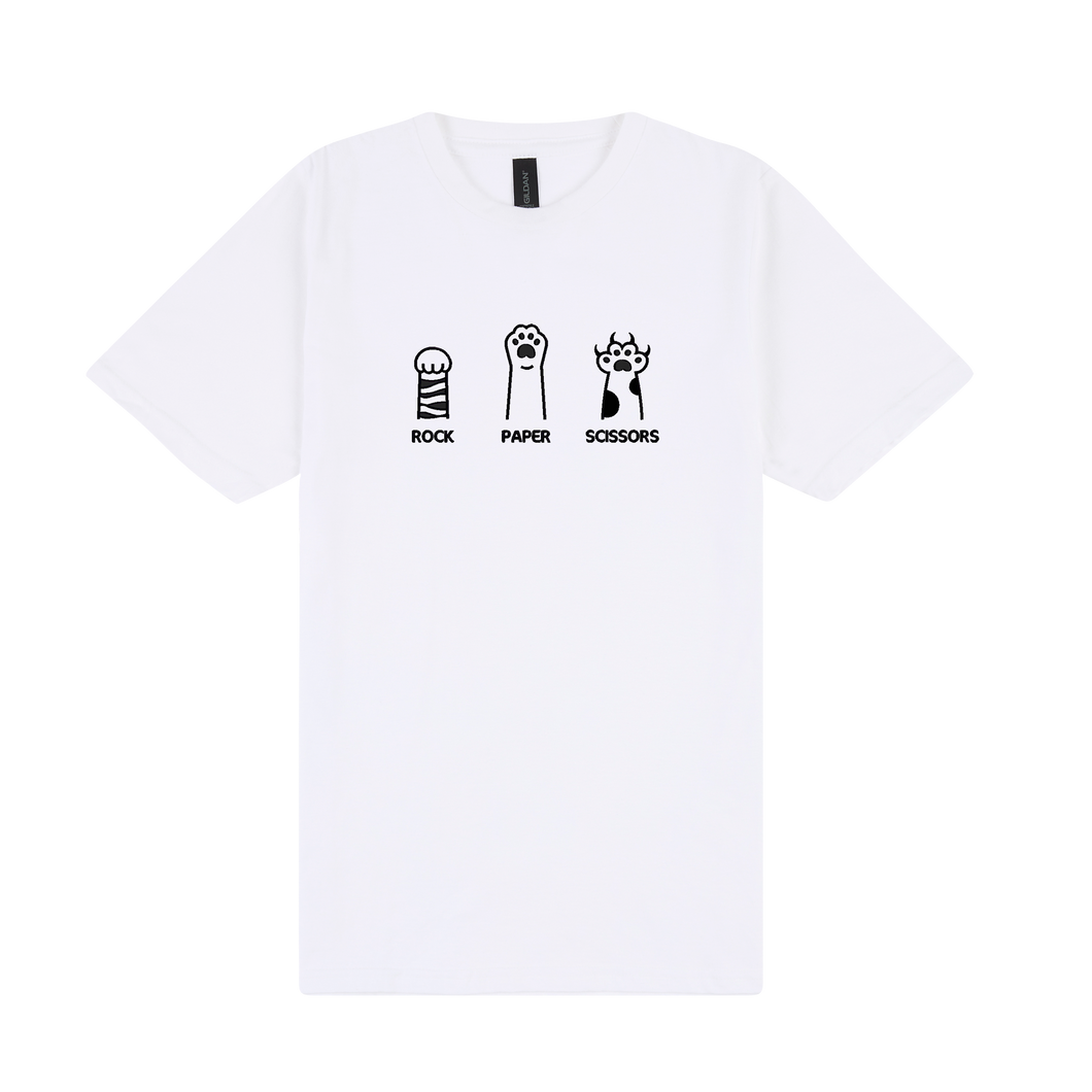 Rock Paper Scissors Paws - Embroidered Slogan T-Shirt