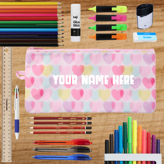 Personalised Back to School Pencil Case & Stationery Pack - Hearts Design