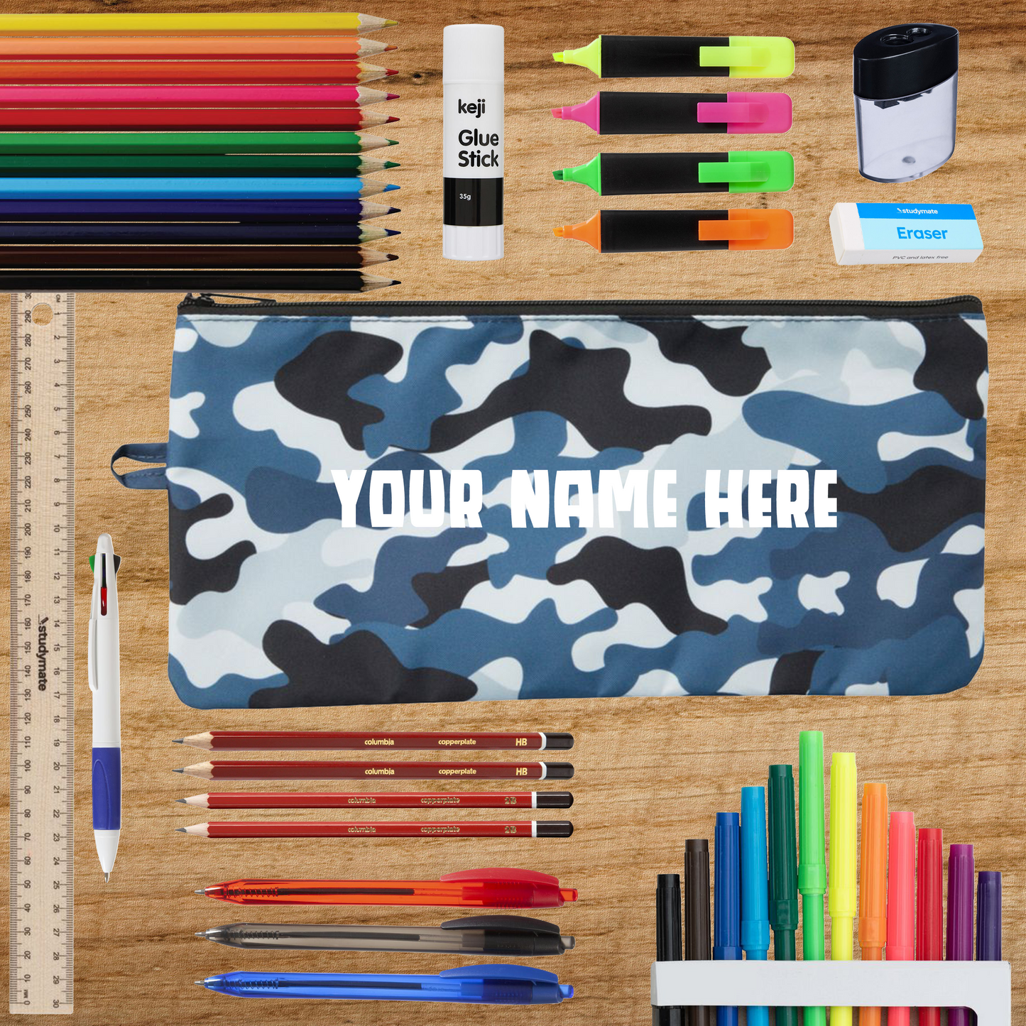 Personalised Back to School Pencil Case & Stationery Pack - Camo Design