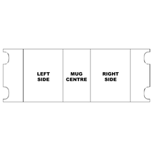 Load image into Gallery viewer, Diagram of a mug with labeled left, center, and right sides.
