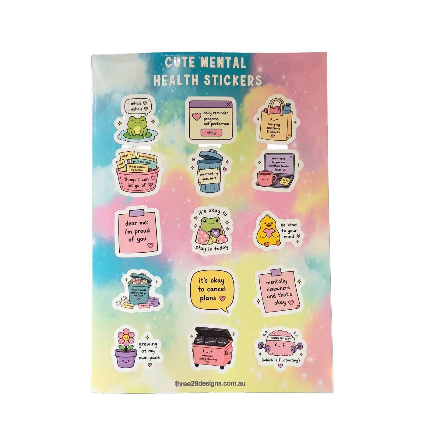 Cute Mental Health Sticker Sheet — A5 | 15 Stickers