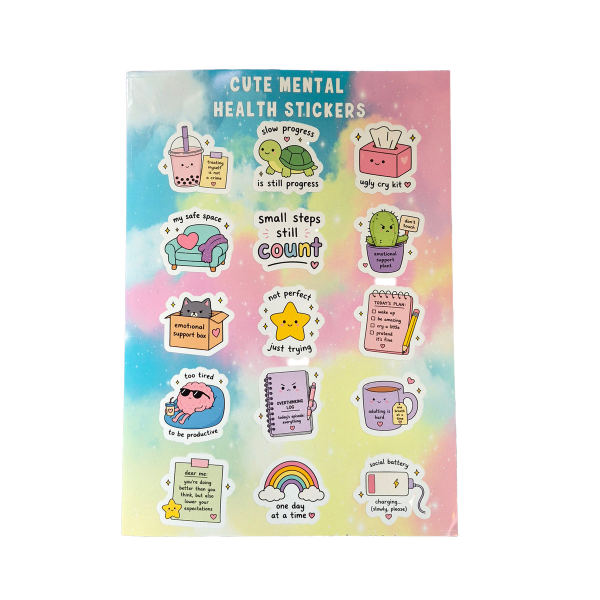 Cute Mental Health Sticker Sheet — A5 | 15 Stickers