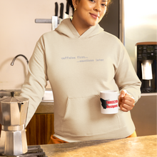 Load image into Gallery viewer, Caffeine First Embroidered Phrase Hoodie Sz L - Wear Your Mood
