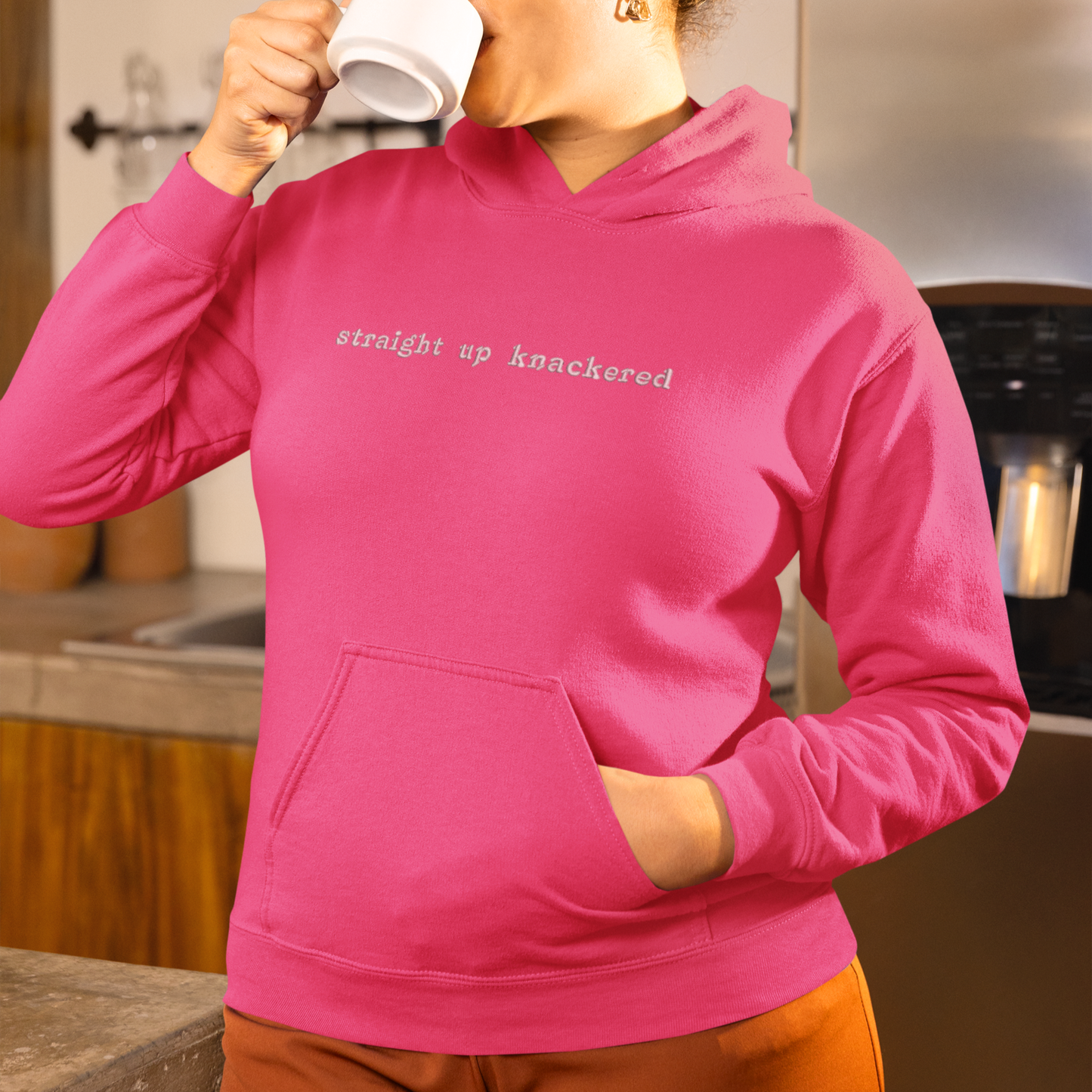 Knackered Embroidered Phrase Hoodie Sz L - Wear Your Mood