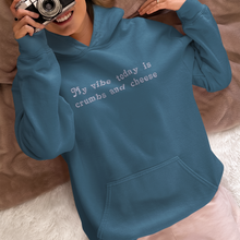 Load image into Gallery viewer, Crumbs &amp; Cheese Embroidered Phrase Hoodie Sz M - Wear Your Mood
