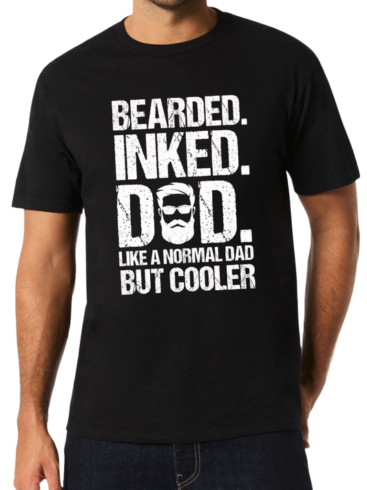 Adult Bearded Inked Dad Print Black Short Sleeve Tee