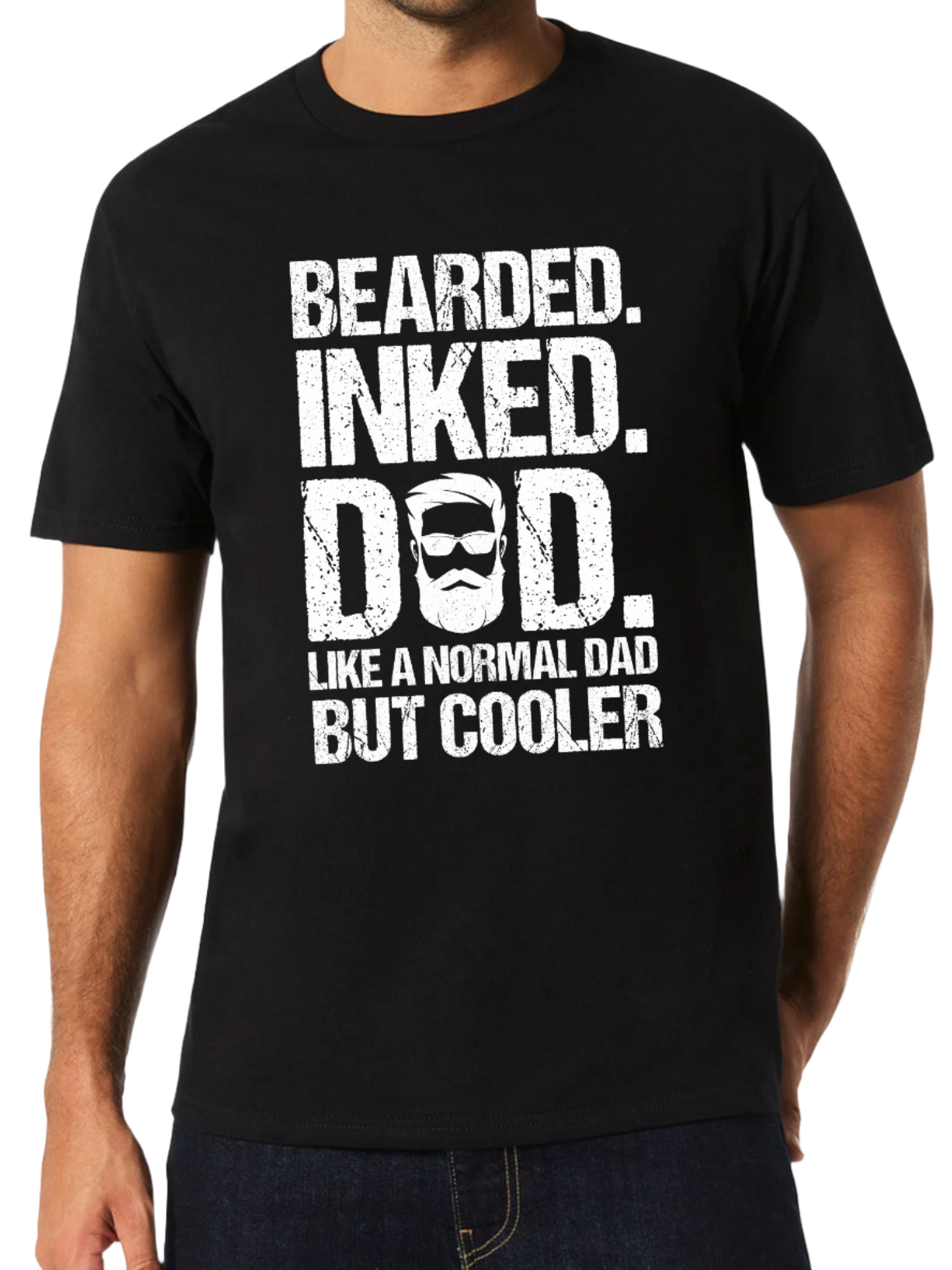 Adult Bearded Inked Dad Print Black Short Sleeve Tee