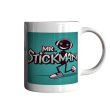 Load image into Gallery viewer, Mug with &#39;Mr. Stickman&#39; design on a teal background
