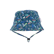 Load image into Gallery viewer, Bucket hat with colorful dinosaur pattern on a white background

