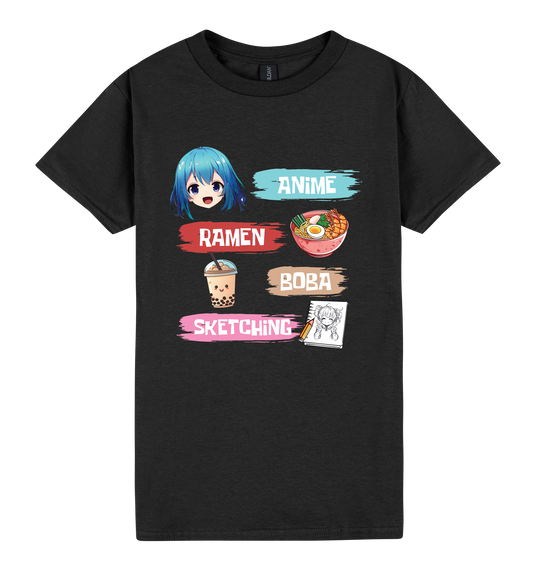 Anime+Ramen T-Shirt - DTF Printed Gildan Ladies Tee Black