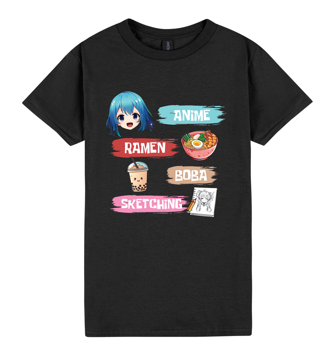 Anime+Ramen T-Shirt - DTF Printed Gildan Ladies Tee Black