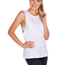 Load image into Gallery viewer, Woman wearing a white sleeveless top with a visible arm patch on a white background
