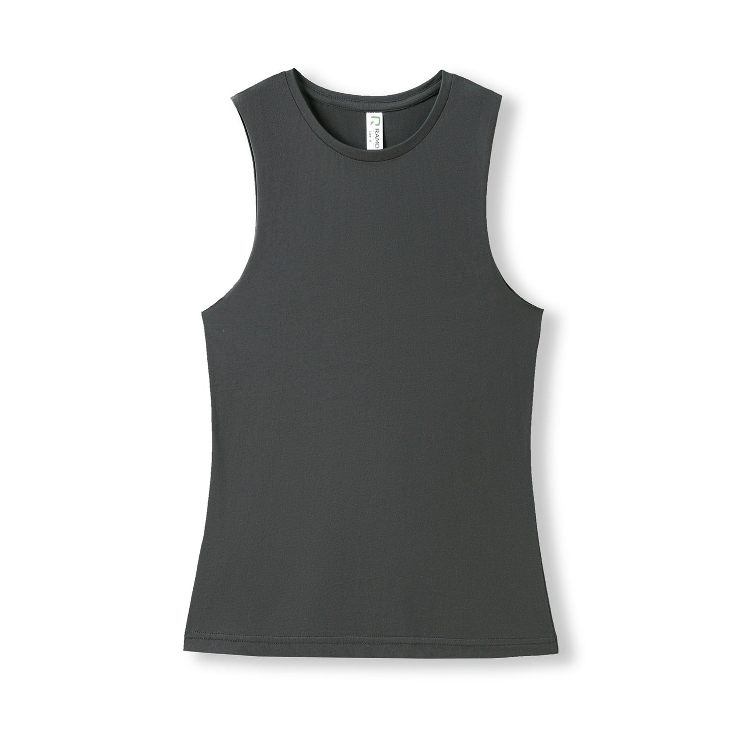 Charcoal grey sleeveless shirt on a white background