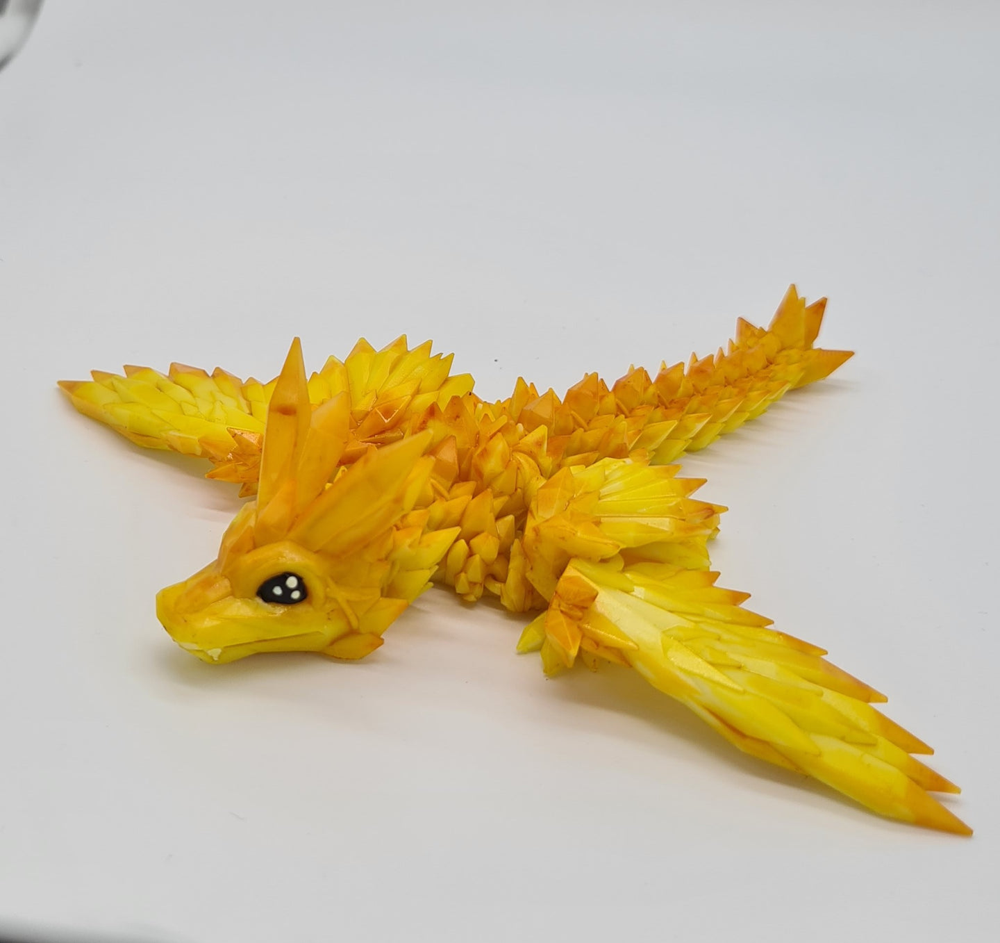 Cinderwing Yellow 3d Printed UV Resin Tiny Articulated Crystalwing Dragon