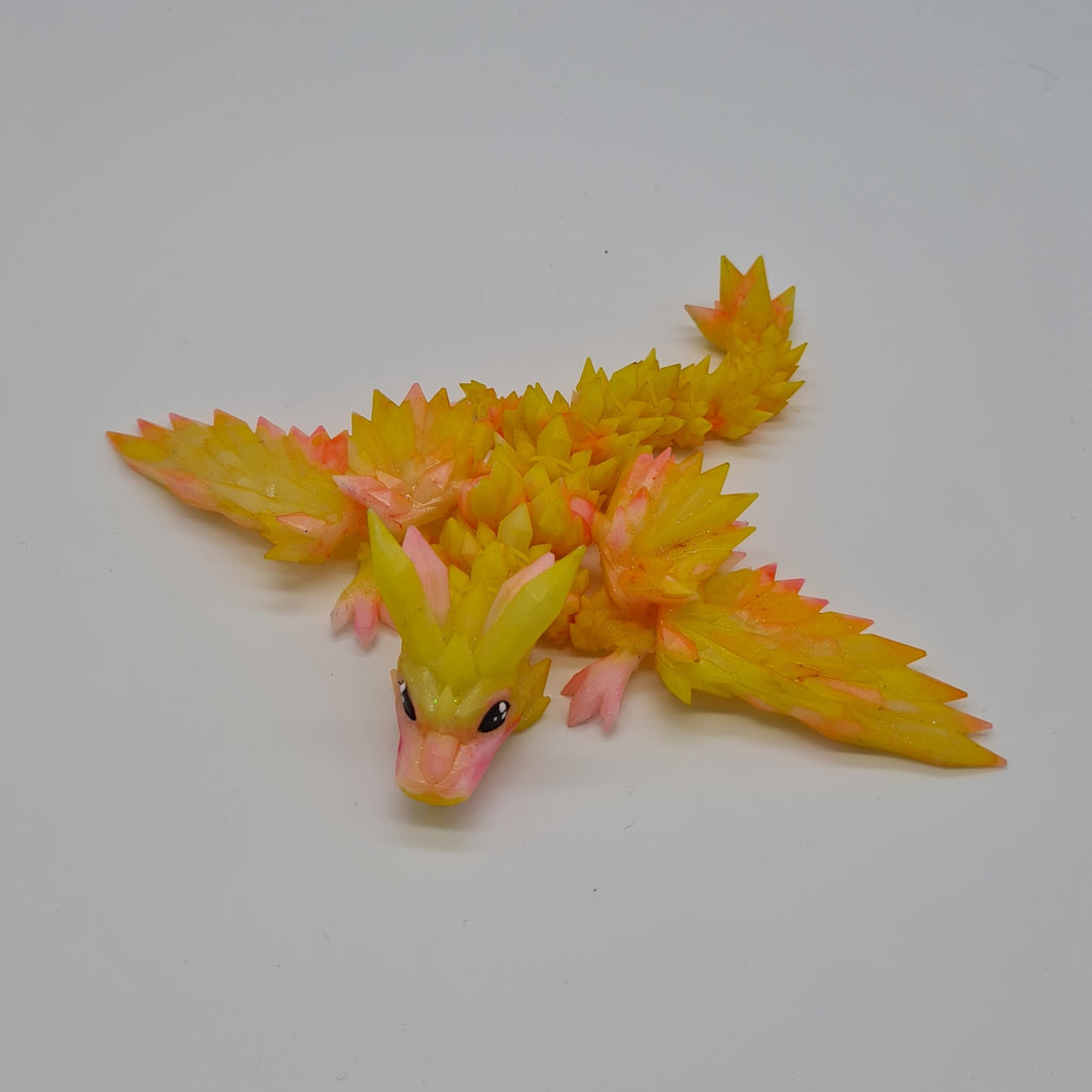 Yellow 3d Printed UV Resin Tiny Articulated Crystalwing Dragon